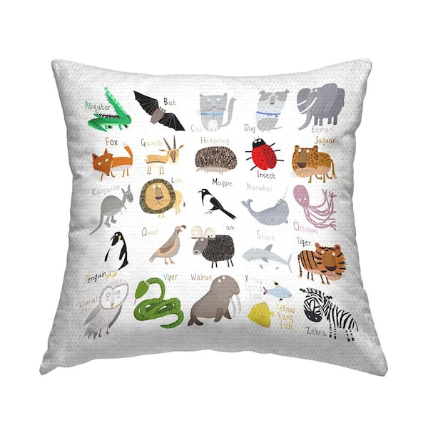 Stupell Industries Kids Educational Animal Alphabet Multi-Color Square Outdoor Throw Pillow