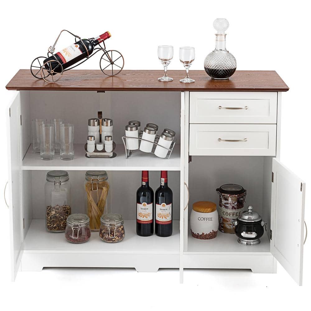 White and Vermilion MDF Kitchen Sideboard with Drawers and Cabinets