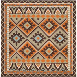 Veranda Green/Terracotta 7 ft. x 7 ft. Square Border Indoor/Outdoor Patio  Area Rug