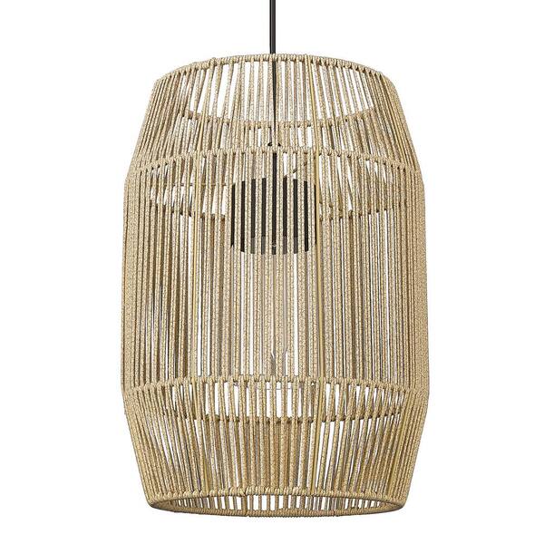 Golden Lighting - Seabroke 1-Light Natural Black (UV) Summer Sands Shade and Clear Glass Outdoor Pendant Light