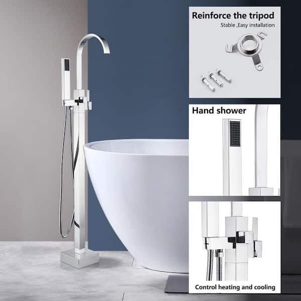 Classical Single-Handle Freestanding Tub Faucet with Hand Shower in Chrome