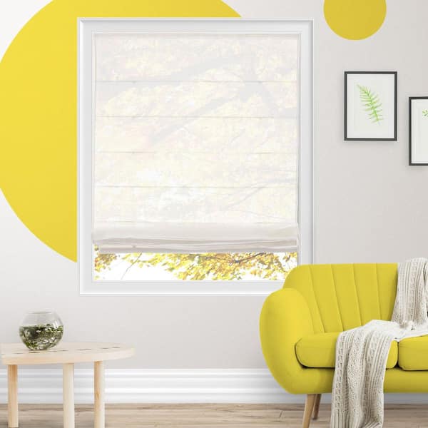 Pico White Sheer Cordless Polyester Roman Shades - 29 in. W x 64 in. L