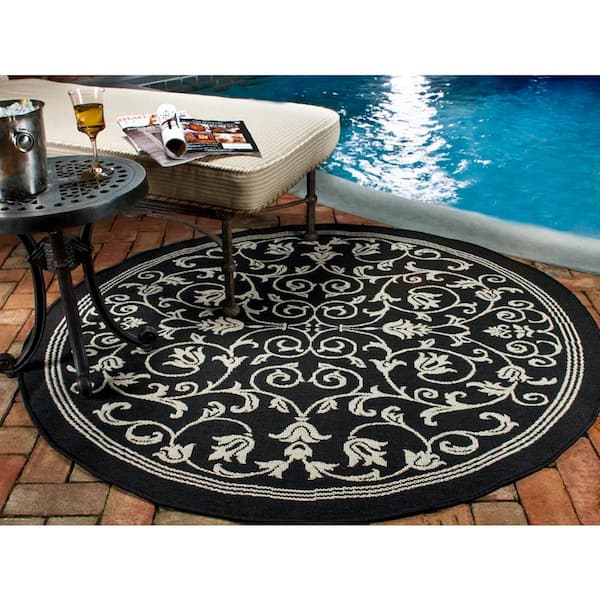 5ft Round Water Resistant, Indoor Outdoor Rugs for Patios, Front