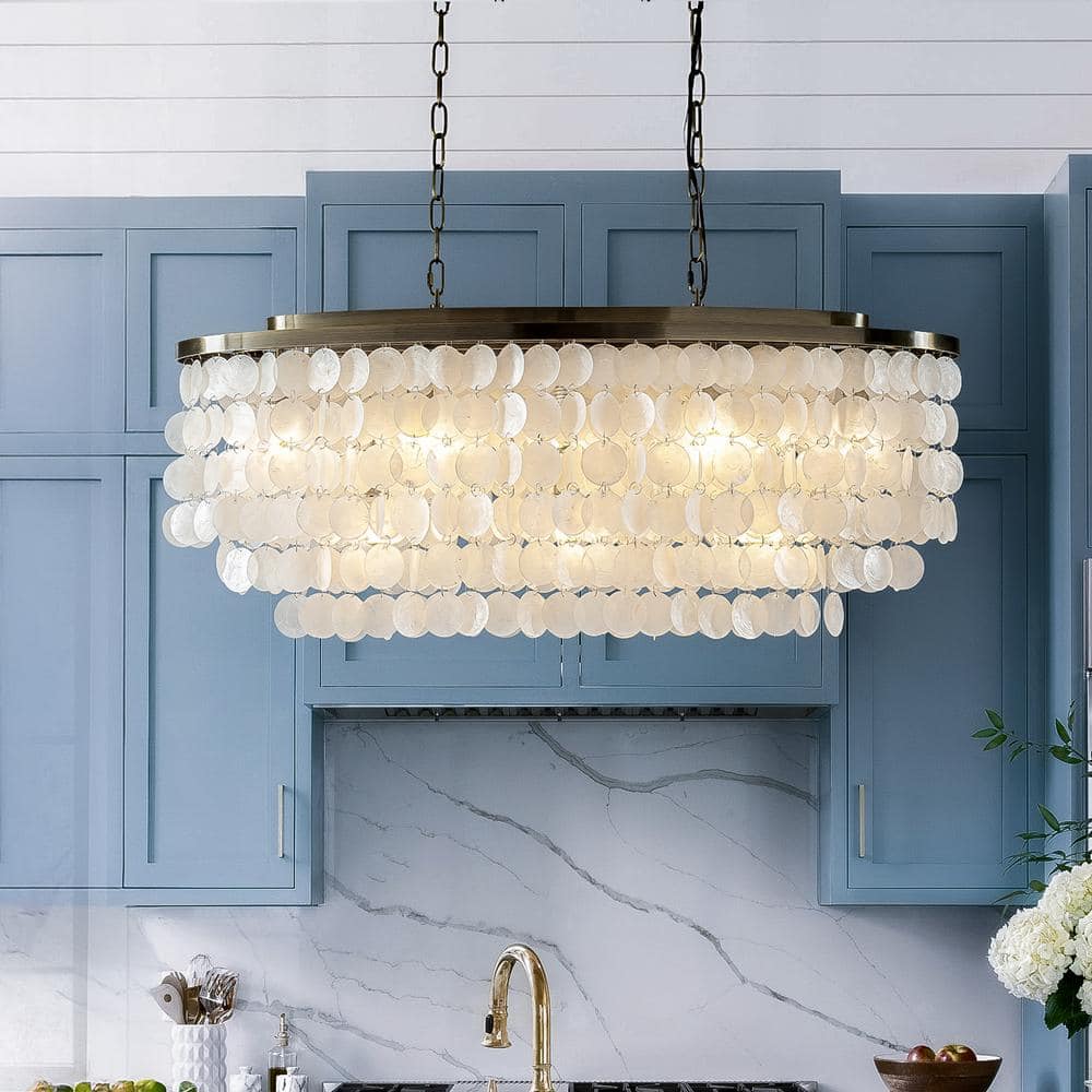 11.8 in. 11-Light Farmhouse Coastal Natural Capiz Shell Tiered Chandelier f
