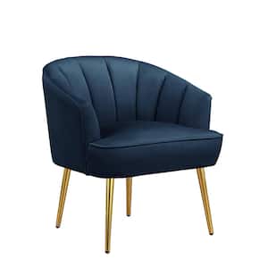 Blue Velvet Barrel Chair Accent Armchair with Golden Legs for Living Room Bedroom Home Office Conner Set