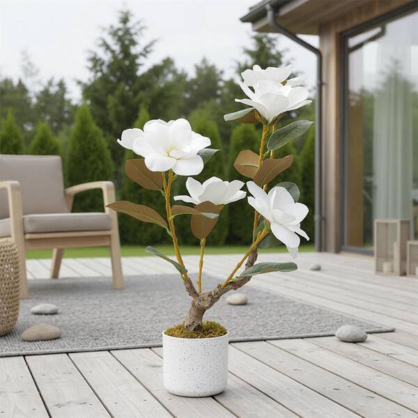Gravee 23.6 in. Artificial Magnolia and Orchid Decorative Tree