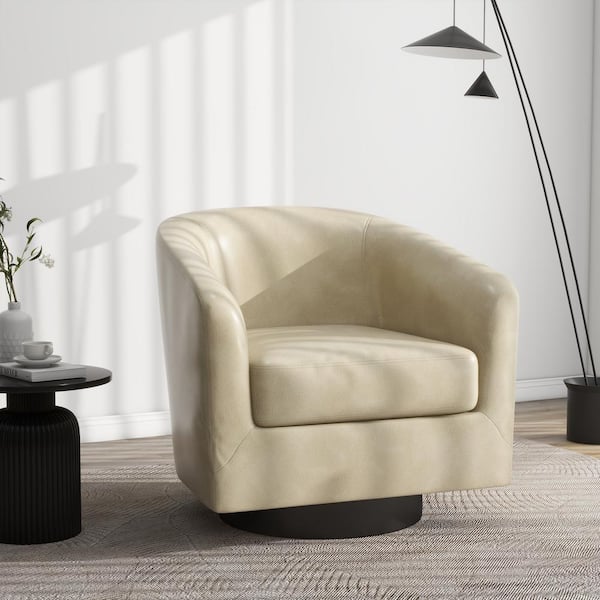 最新エルメス Uixe Cream PU Leather Upholstered 360° Swivel Arm Chair with 椅子