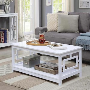 Town Square 17.75 in. White Rectangle Wood Coffee Table with Shelf