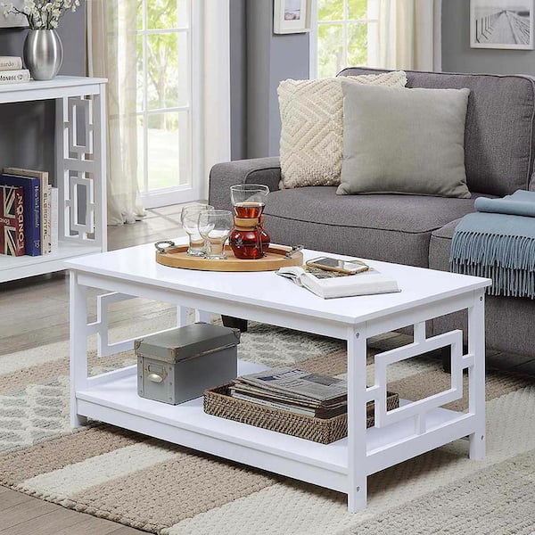 Convenience Concepts Town Square 17.75 in. White Rectangle Wood Coffee Table with Shelf