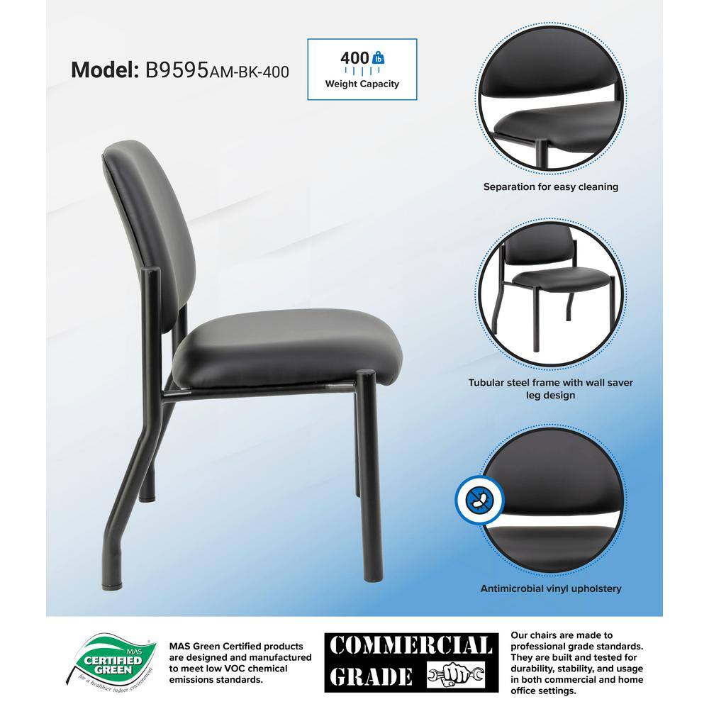 Sleek 400lb Capacity Armless Guest Chair in Antimicrobial Black Vinyl