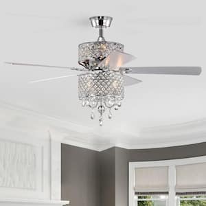Marya 52 in. Glam Indoor Chrome Modern Reversible Ceiling Fan with Crystal Light Kit and Remote Control/Hanging Crystals