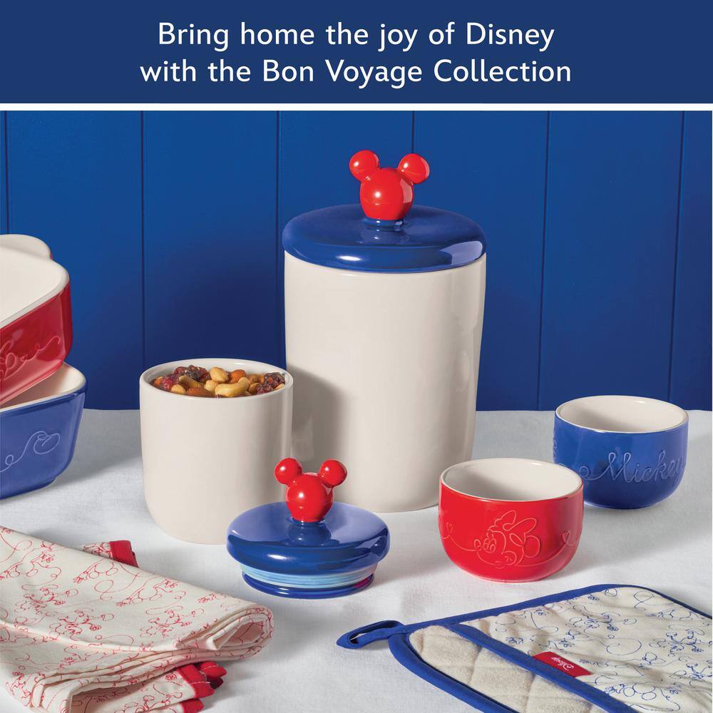 Bon Voyage White Ceramic Food Storage Jar Set with Red and Blue Lids