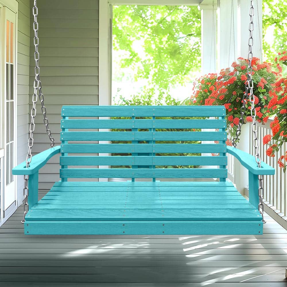 JEAREY 2-Person HDPE Plastic Outdoor Porch Swing in Aruba Blue PE