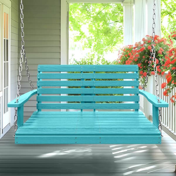 JEAREY 2-Person HDPE Plastic Outdoor Porch Swing in Aruba Blue