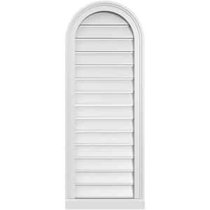 16 in. x 42 in. Round Top White PVC Paintable Gable Louver Vent Functional