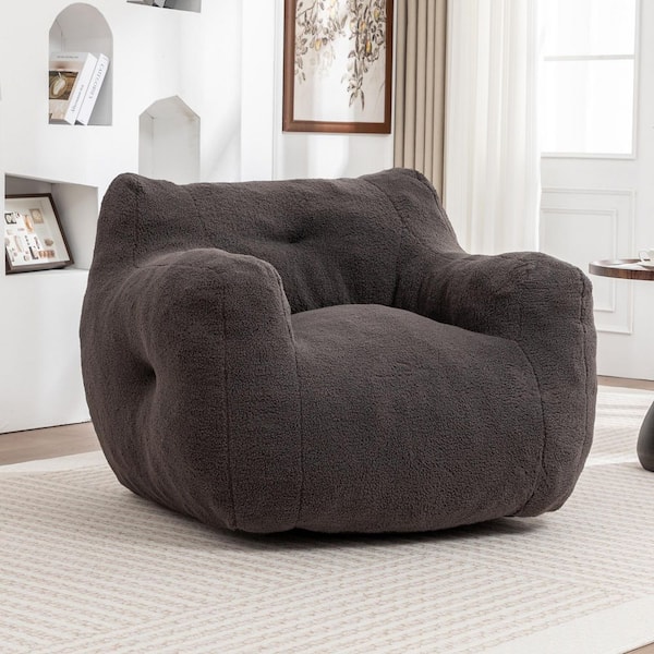 Nexo Modern Dark Gray Polyester Fabric Bean Bag Chair with Armrests