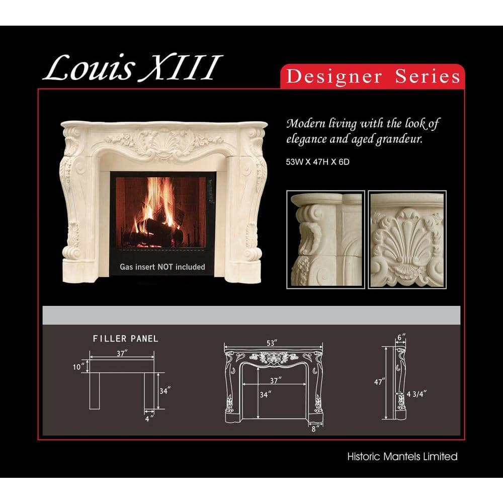 Distressed Ivory Sand Cast Stone Fireplace Mantel Surround