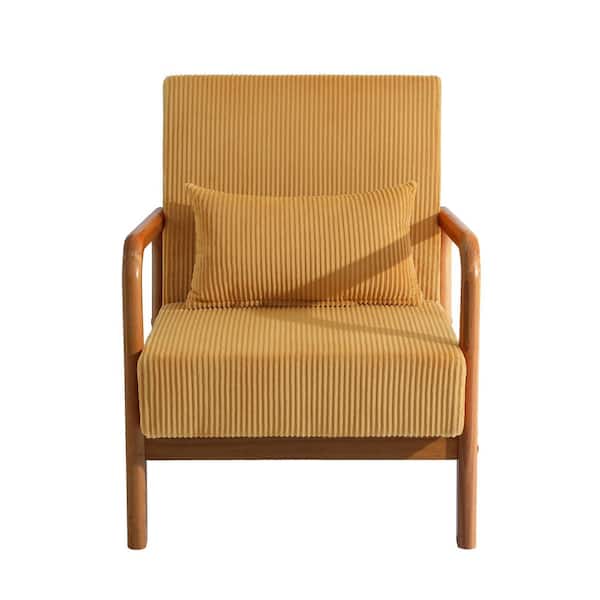 Uixe Orange Corduroy Fabric Upholstered Accent Arm Chair with Dark Rubber Wood Frame (Set of 1)