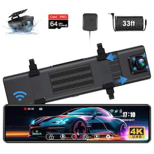 12 in. 4K Rear View Camera with WiFi Dash Cam Front & Rear Camera WDR & HDR, Loop Recording, G-Sensor, Parking Monitor