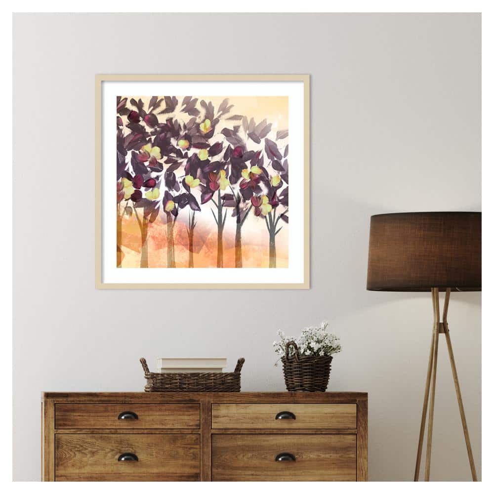 Purple Trees Abstract Graphic Art in Natural Wood Frame