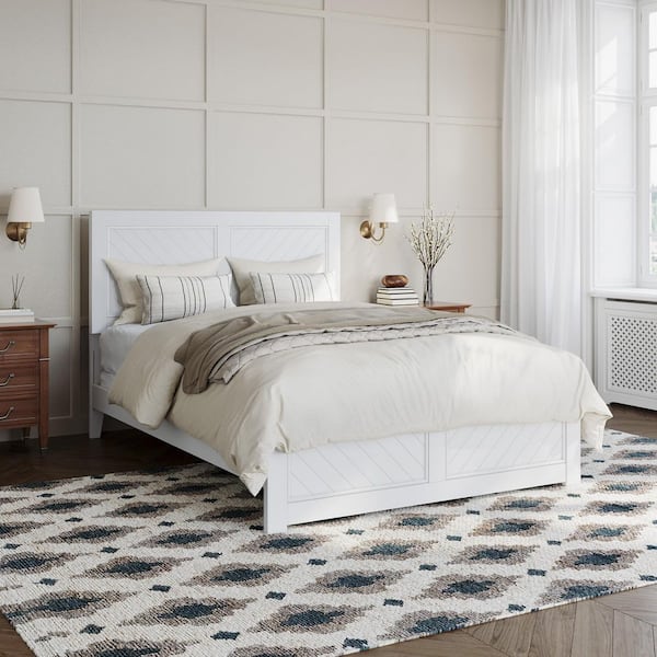 Canyon White Solid Wood Full Foundation Bed Frame with Matching Footboard
