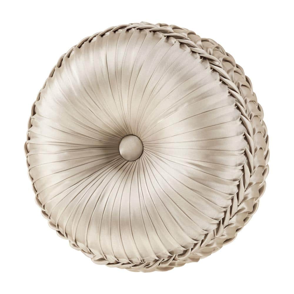 Pecora Ivory Polyester Solid Tufted Round Decorative Throw Pillow 15 in. L 