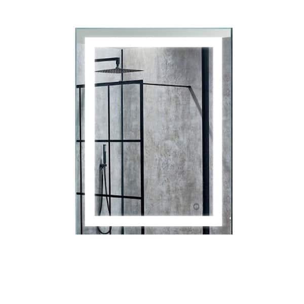 Whatseaso 24 in. W x 32 in. H Rectangular Frameless LED Lighted Wall Mount Bathroom Vanity Mirror in Silver