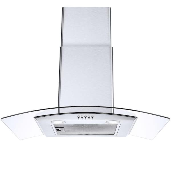 Elexnux 30 in. 450 CFM Ducted Insert Range Hood in Silver Tempered ...