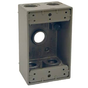 N3R Aluminum Gray 1-Gang Weatherproof Electrical Box, Five Outlets at 1/2 in., with 2 Closure Plugs