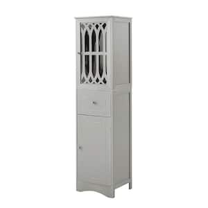 Grondin 16.5 in. W x 14.2 in. D x 63.8 in. H Light Gray MDF Free Standing Linen Cabinet with Doors in Light Gray