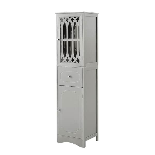 Hooseng Grondin 16.5 in. W x 14.2 in. D x 63.8 in. H Light Gray MDF Free Standing Linen Cabinet with Doors in Light Gray