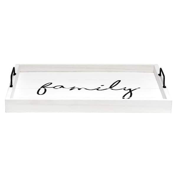 Afoxsos White Decorative Wood Serving Tray with Handles, 15.50 in. x 12 in. (Family)