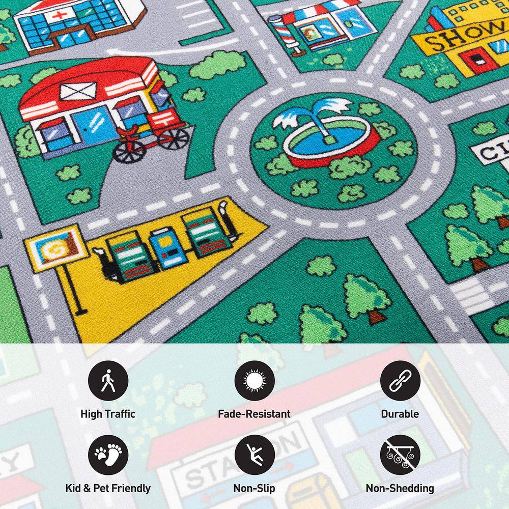 Green Educational Road Traffic Kids Playmat Area Rug 7'10" x 10'