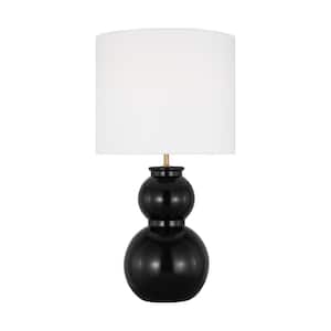 Buckley 27 .375 in. Gloss Black Medium Table Lamp with White Linen Fabric Shade