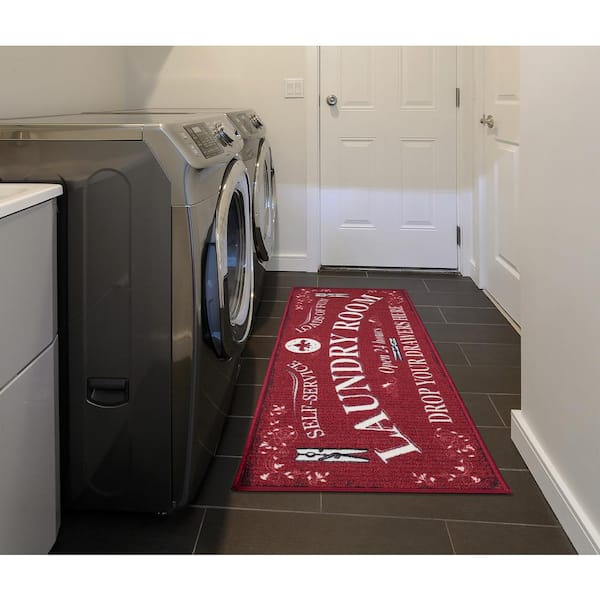 Red Runner Rug 20 X 59" Carpet Non Slip Rubber STAIN-RESISTANT Laundry Room 