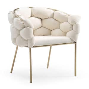 Cream Fabric Bubble Tufted Back Dining Chair