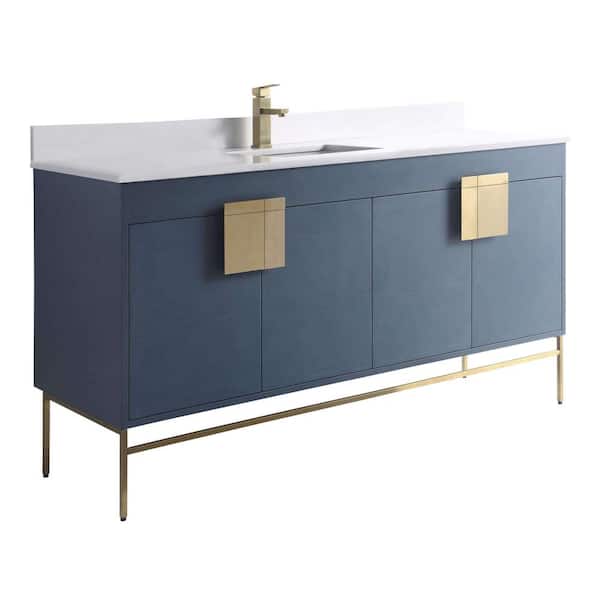 FINE FIXTURES 60 in. W x 20.47 in. D x 33.5 in. H Bath Vanity in French Blue with Phoenix Stone Vanity Top in White