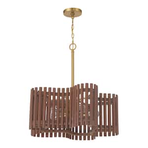 Freeform 5-Light Satin Brass Finish with Walnut Wooden Frame Chandelier for Kitchen Dining Foyer No Bulb Included