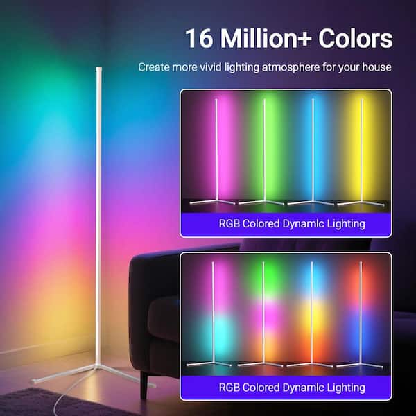 GUPUP 56 in. White L-Shaped Smart Dimmable Standard Floor Lamp for