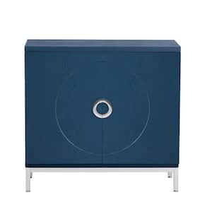 34 in. W x 15.5 in. D x 31.9 in. H Navy Blue Linen Cabinet Storage Cabinet with Solid Wood Veneer and Metal Leg Frame