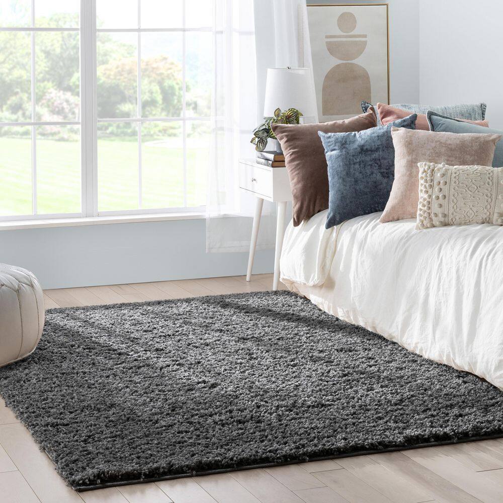 Dark Grey 5' x 7' Rectangular Synthetic Shag Area Rug