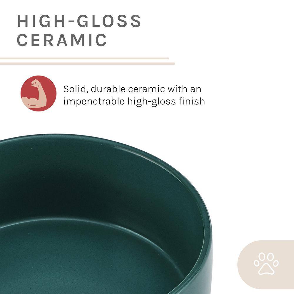 Green Ceramic Pet Bowl with Wooden Stand
