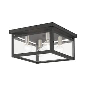 Milford 11 in. 4-Light Black Semi-Flush Mount with Brushed Nickel Candles and Clear Glass