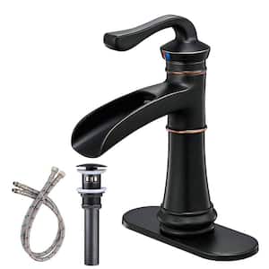 Single Handle Single Hole Waterfall Bathroom Sink Faucet with Drain Assembly and Deckplate Included in Oil Rubbed Bronze