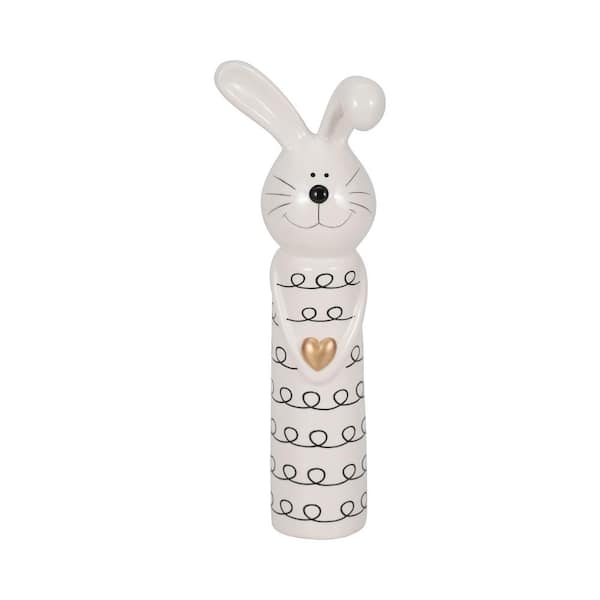 Liv & Skye Black and White 4 in. x 12 in. Ceramic Squiggly Bunny with Gold Heart