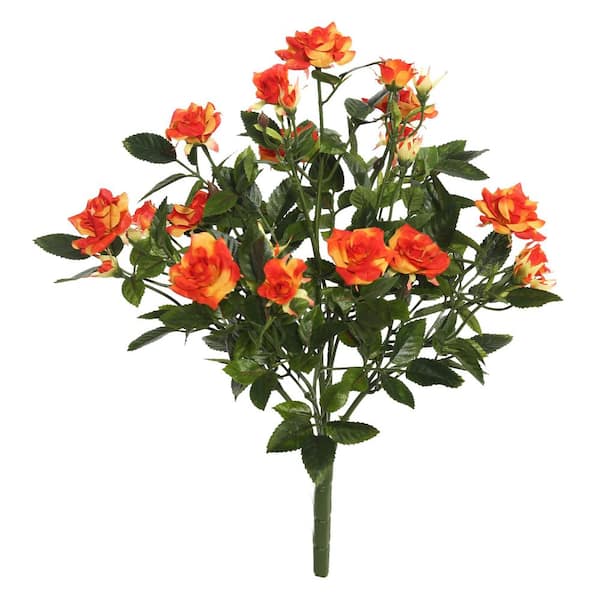 Vickerman 15 in. Orange Artificial Mini Diamond Rose Floral Arrangement