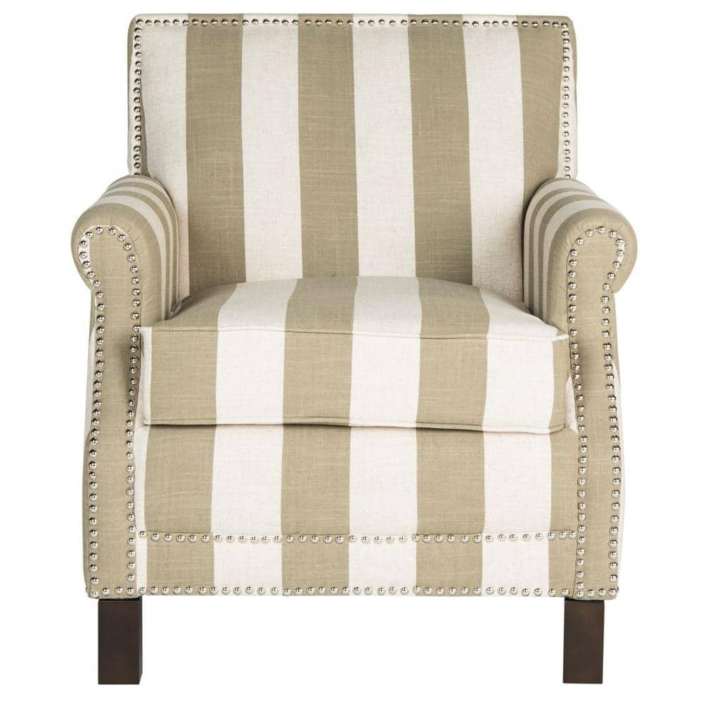 Easton Olive and White Striped Faux Leather Club Chair