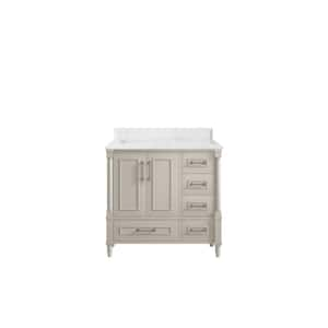 Hudson 36 in. W x 22 in. D x 36 in. H Left Offset Sink Bath Vanity in Fine Grain with 1.5 in. Empira White qt. Top