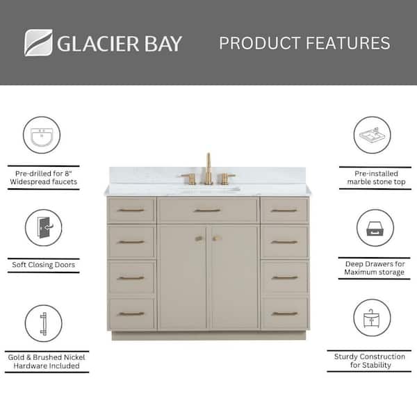 Marcote 48 in W x 20 in D x 35 in H Single Sink Bath Vanity in Greige With Engineered Volakas Marble Vanity Top