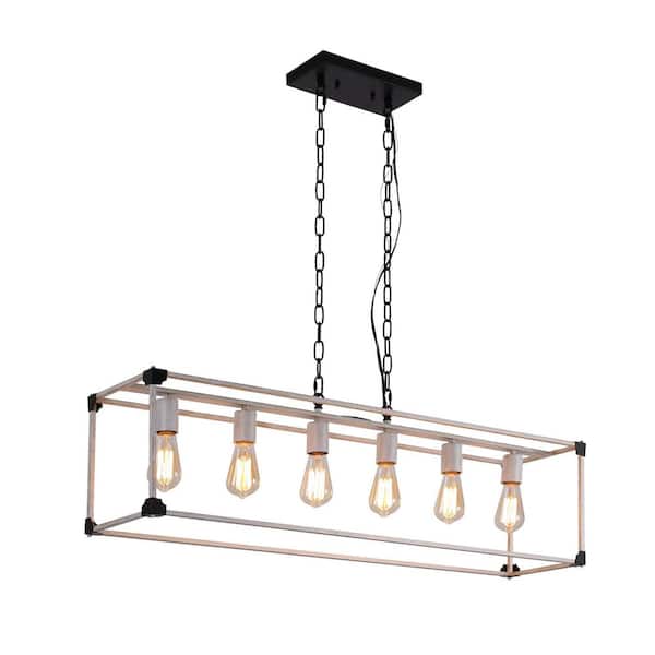5-Light Stressed White Steel Chandelier for Kitchen Island with No Bulbs included